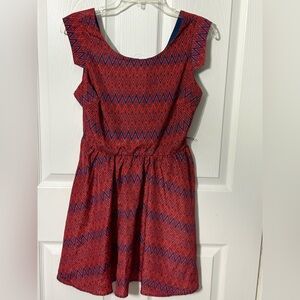 Red and Blue Geometric Pattern Juniors Dress